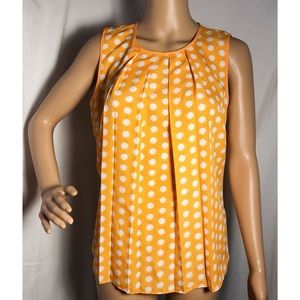 MK sleeveless orange white polka dot pleated